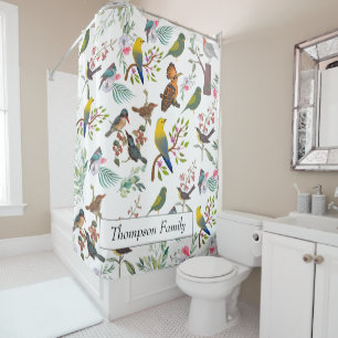 Monogram beautiful nature with birds l White Shower Curtain