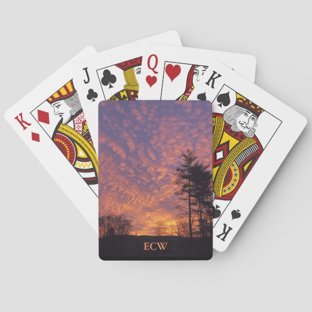 Monogram Beautiful Pink Orange Clouds Photo Playing Cards (Back)