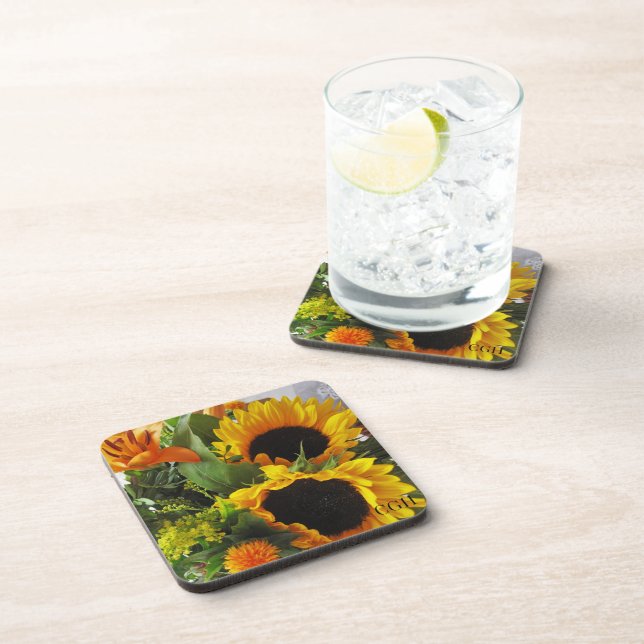 Monogram Beautiful Sunflowers (6) Coaster (Right Side)