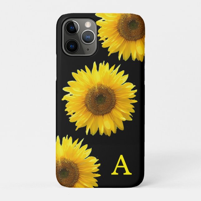 Monogram & Beautiful Sunflowers on Black Case-Mate iPhone Case (Back)