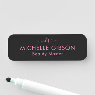 Monogram Beauty Professional Studio Pink Black Name Tag