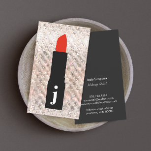Monogram Beauty Sequin Cute Makeup Artist Lipstick Business Card