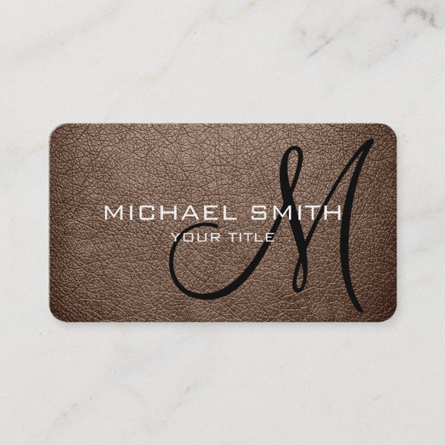 Monogram Beaver Leather Look Business Card (Front)