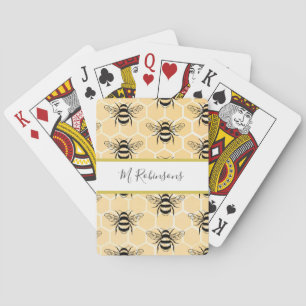 Monogram Bee Honeycomb Honey bee  Playing Cards