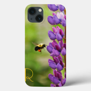 Monogram Bee Purple Lavender White Flower Buds iPhone 13 Case