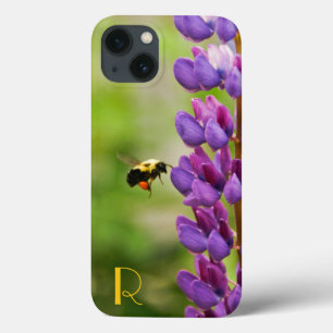 Monogram Bee Purple Lavender White Flower Buds iPhone 13 Case