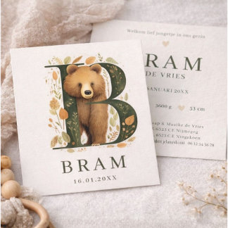 Monogram Beer Green Forest Animal Boy Birth Card