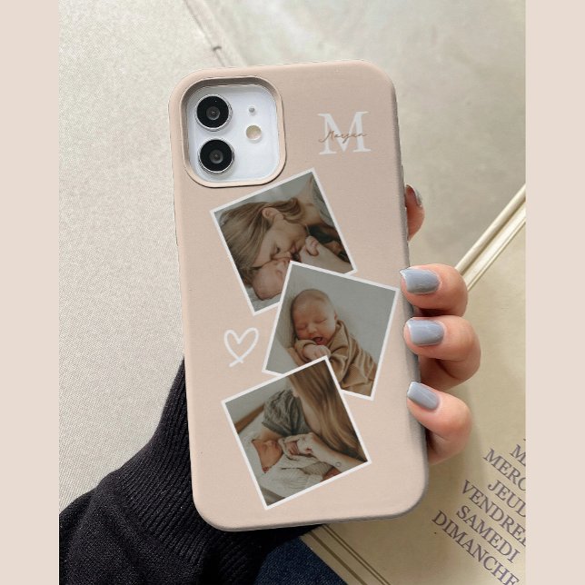 Monogram Beige Custom 3 Photo Collage Case-Mate iPhone Case (Creator Uploaded)