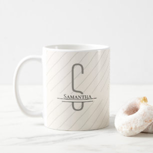 Monogram Beige Grey Name Coffee Mug