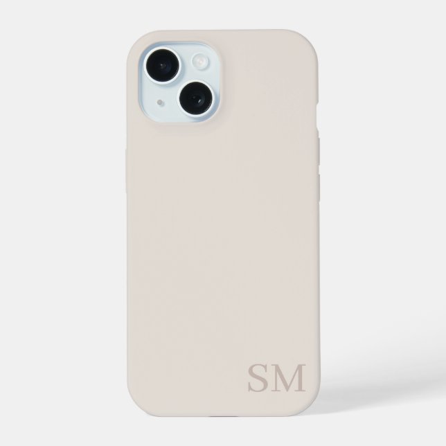 Monogram Beige Minimalist Initials iPhone 15 Case (Back)