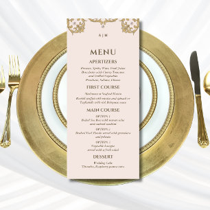 Monogram Beige Ornate Victorian Pearl Wedding Menu