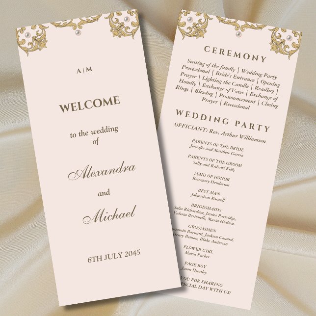 Monogram Beige Pearl Vintage Wedding Program Programme (Creator Uploaded)