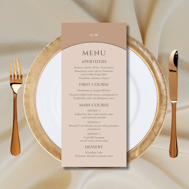 Monogram Beige Pink Minimalist Japandi Wedding  Menu (Creator Uploaded)