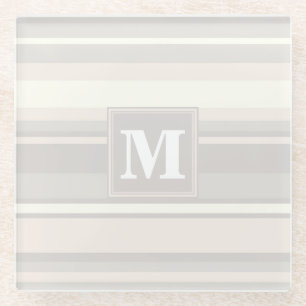 Monogram beige stripes glass coaster