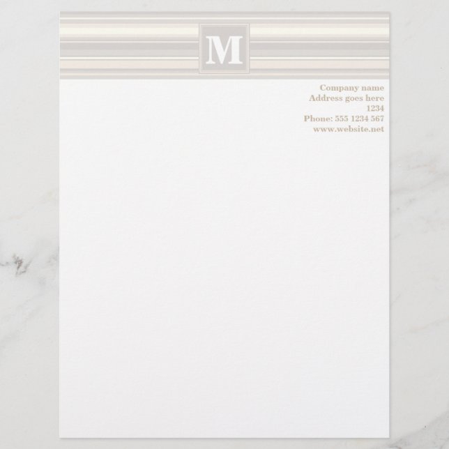 Monogram beige stripes letterhead design (Front)