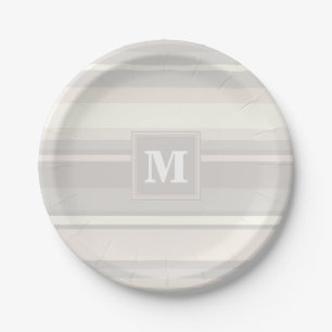 Monogram beige stripes paper plate