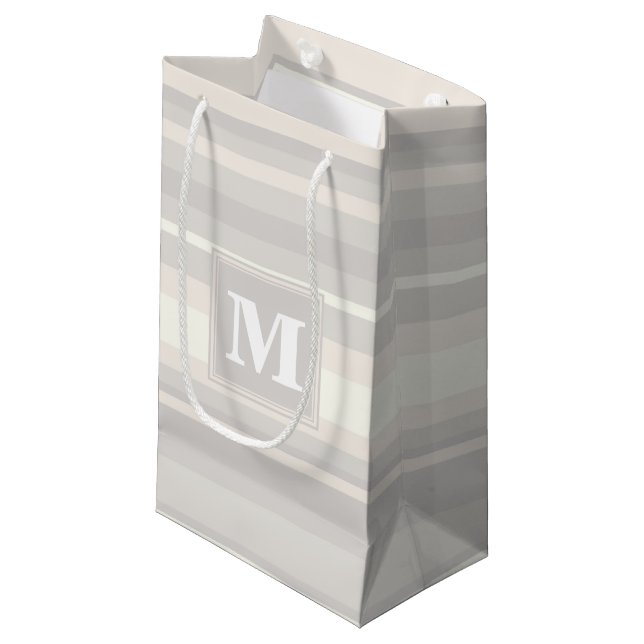 Monogram beige stripes small gift bag (Front Angled)