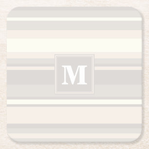 Monogram beige stripes square paper coaster