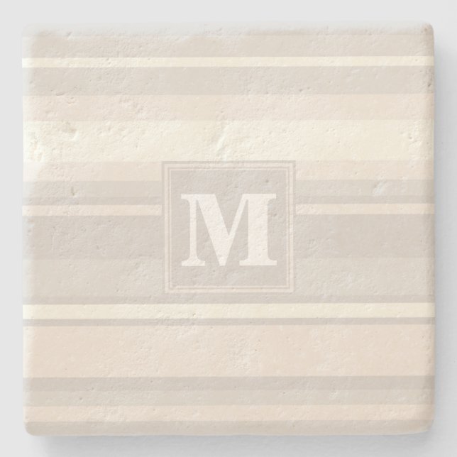 Monogram beige stripes stone coaster (Front)