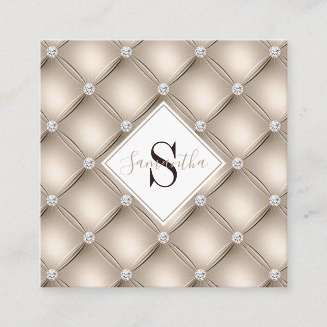 Monogram Beige Tufted Pattern Hair And Makeup Square Business Card (Front)