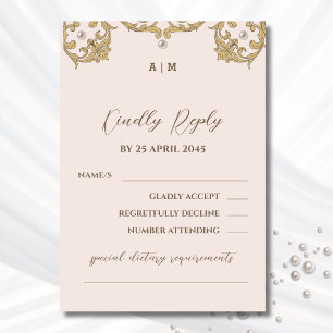 Monogram Beige Victorian Vintage Wedding RSVP Card