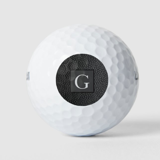 Monogram Best Man Groomsman Black Leather Print Golf Balls (Front)