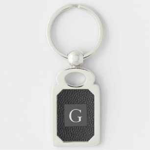 Monogram Best Man Groomsman Black Leather Print Key Ring