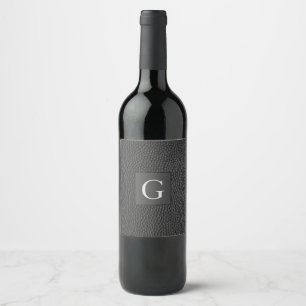 Monogram Best Man Groomsman Black Leather Print Wine Label