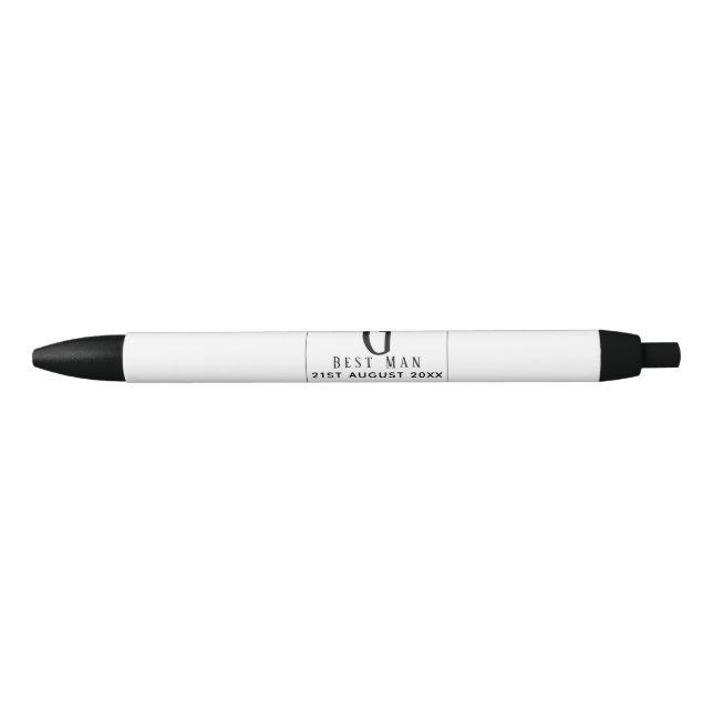 Monogram BEST MAN Groomsmen Groomsman Black Tie Ink Pen (Front)