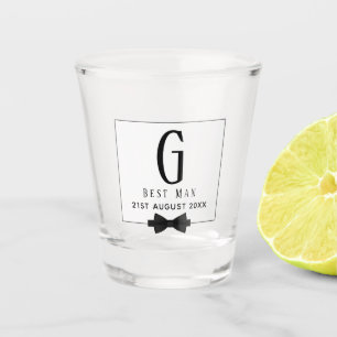 Monogram BEST MAN Groomsmen Groomsman Black Tie Shot Glass