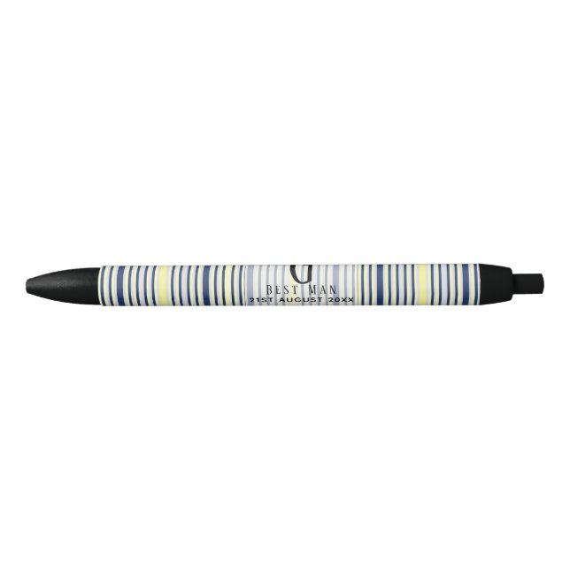 Monogram BEST MAN Groomsmen Groomsman Navy Yellow Black Ink Pen (Front)