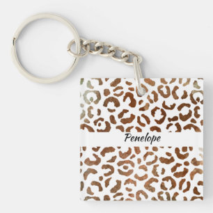 Monogram Big Cat Print Abstract Key Ring