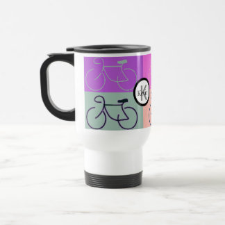 Monogram Bike Squares Purple, Peach and Green Travel Mug