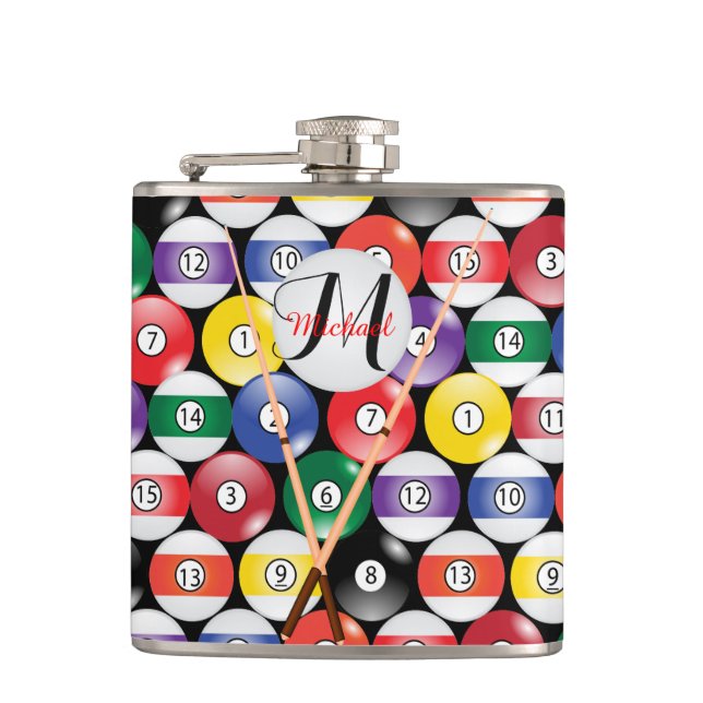 Monogram Billiard Pool Balls Hip Flask (Front)