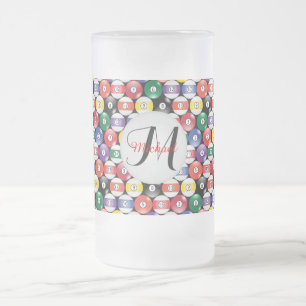 Monogram Billiards Ball Design Frosted Glass Beer Mug