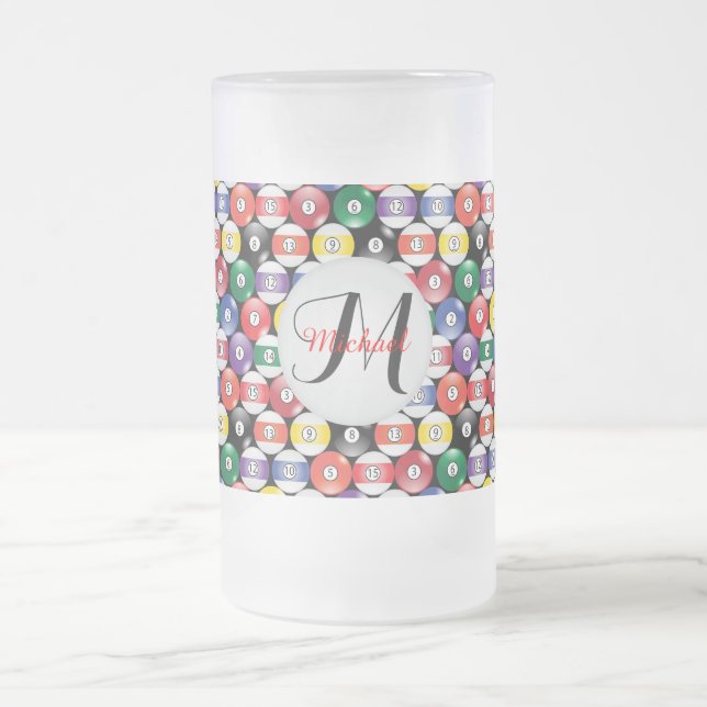 Monogram Billiards Ball Design Frosted Glass Beer Mug (Center)