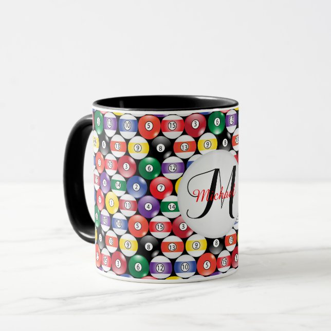 Monogram Billiards Ball Pattern Mug (Front Left)