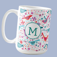 Monogram Bird Floral Watercolor