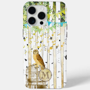 Monogram Birdcage Vintage Owl Birch Tree iPhone iPhone 15 Pro Max Case