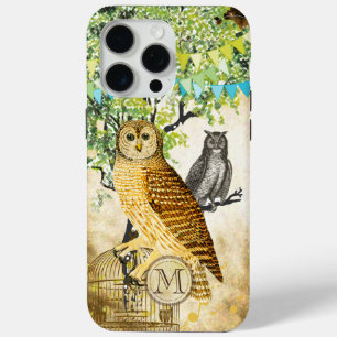 Monogram Birdcage Vintage Owl Birch Tree iPhone iPhone 15 Pro Max Case