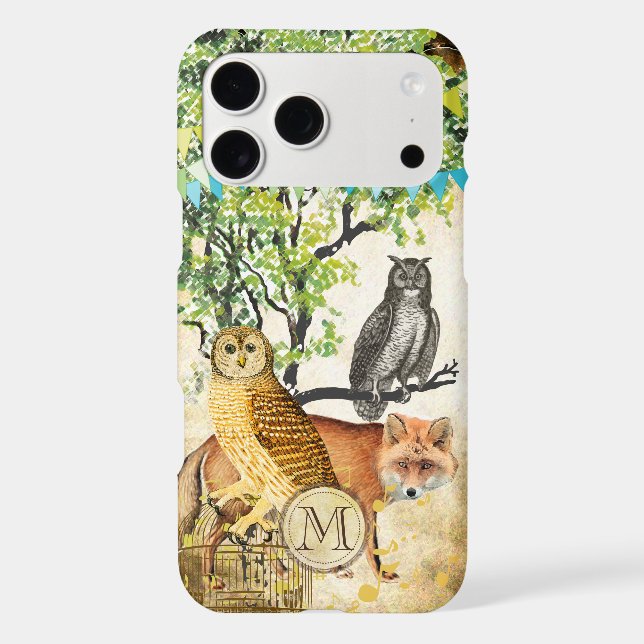 Monogram Birdcage Vintage Owl Fox Tree iPhone (Back)