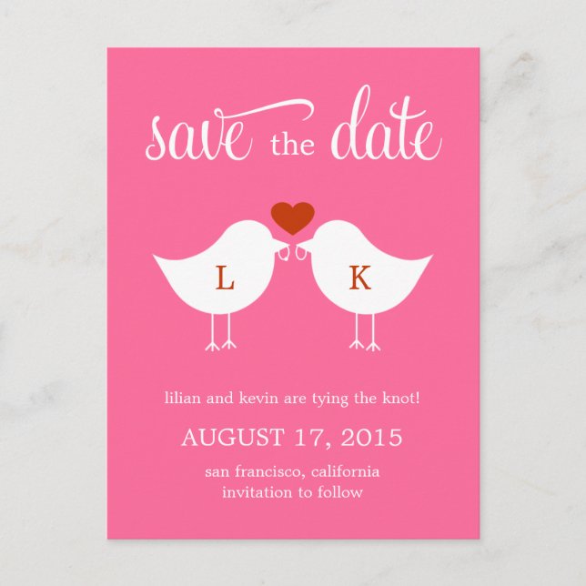 Monogram Birds Save The Date Card (Front)