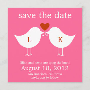 Monogram Birds Save The Date Card - Hot Pink