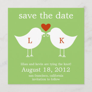 Monogram Birds Save The Date Card - Lime