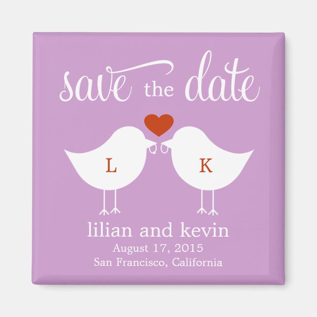 Monogram Birds Save The Date Magnet (Front)