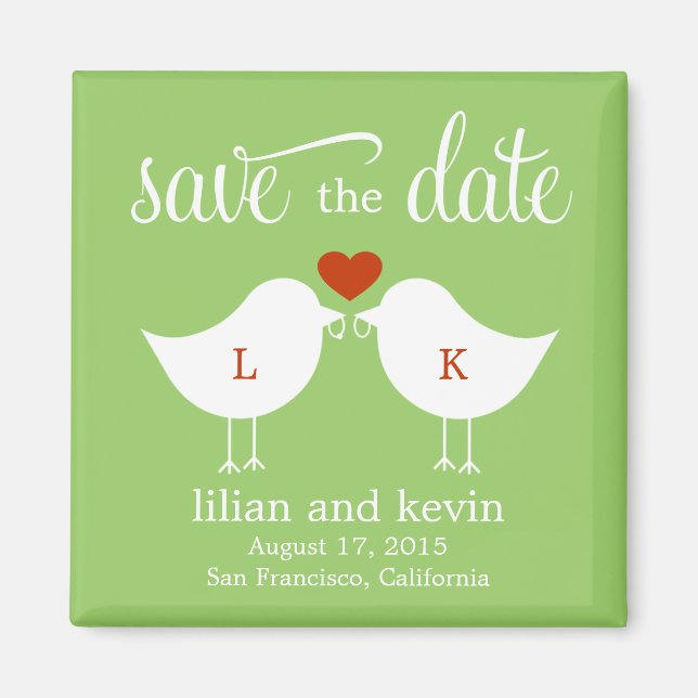 Monogram Birds Save The Date Magnet (Front)
