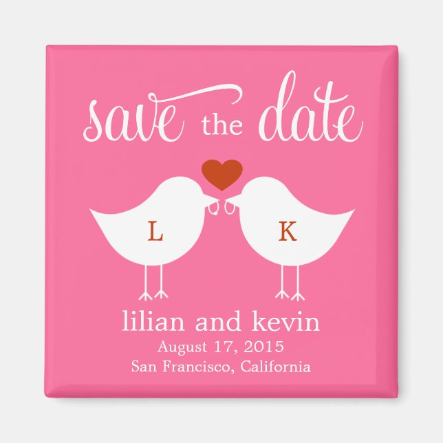 Monogram Birds Save The Date Magnet (Front)