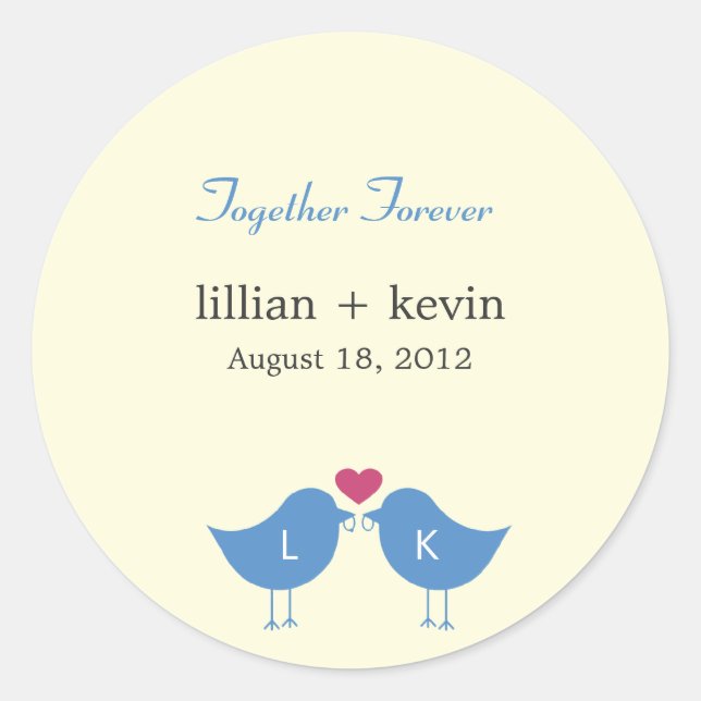 Monogram Birds Wedding Favour Sticker (Front)