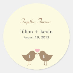 Monogram Birds Wedding Favour Sticker - Latte