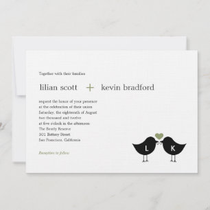 Monogram Birds Wedding Invitation - Sage